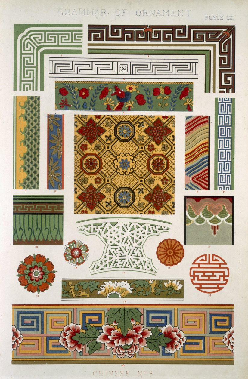 Kinesisk nr. 3, plade LXI, fra "The Grammar of Ornament" af Owen Jones (1809-68) af Owen Jones
