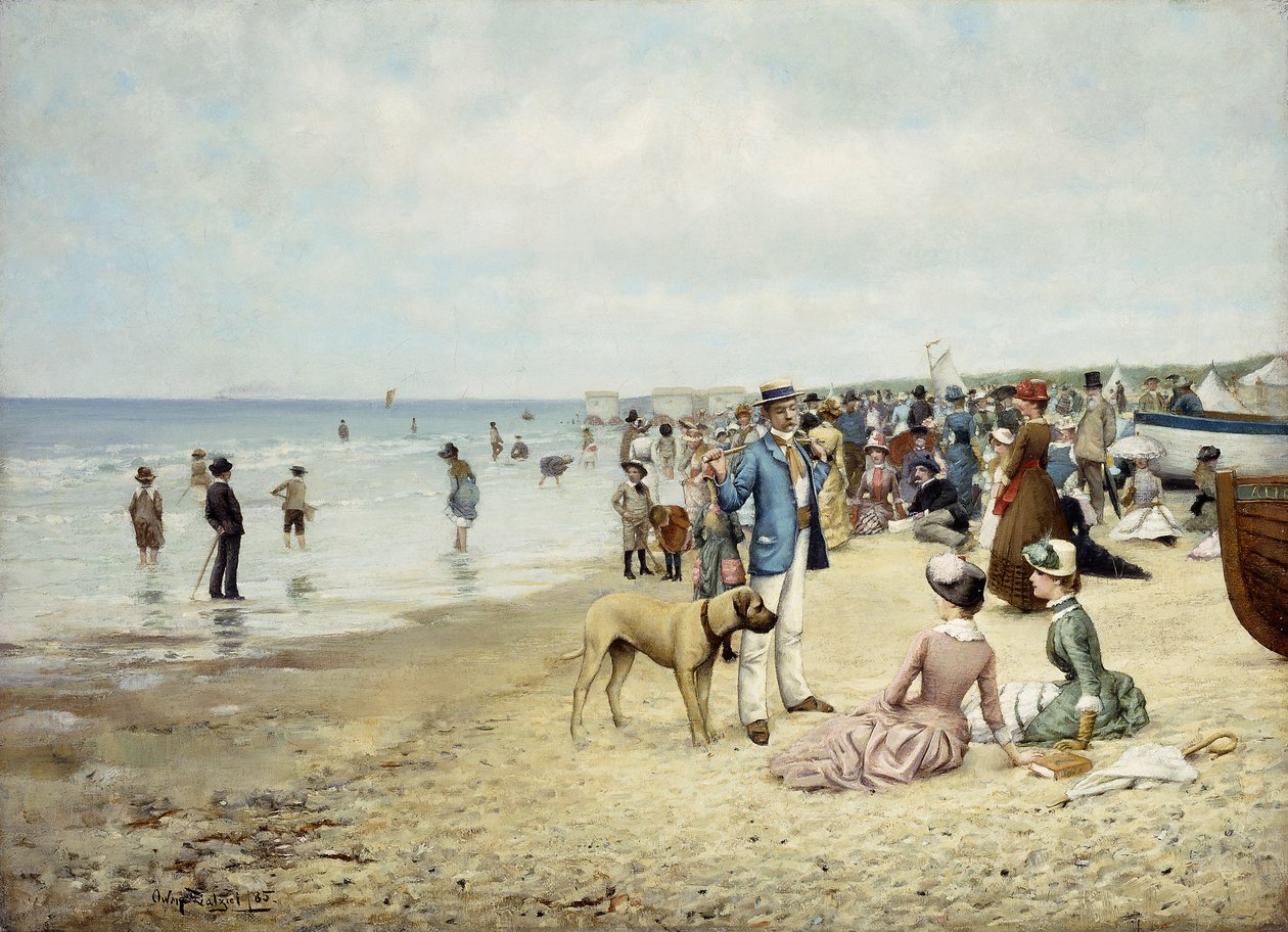 En dag på stranden, 1885 af Owen Dalziel