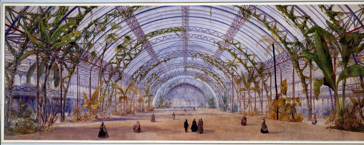 Arkitektur: projekt for det indre af et krystalpalads, der skal bygges i Saint Cloud nær Paris. Akvarel på blyant, farveblyanter af Owen Jones (1809-1874) 1862 Dim. 0,45 x 1,20 m Paris, musee d