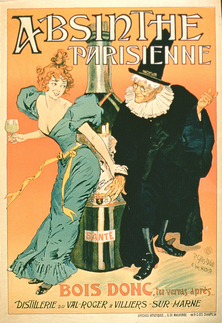 Så drik, du vil se senere, plakat, der reklamerer for parisisk absint af P. and Maltese Gelis Didot