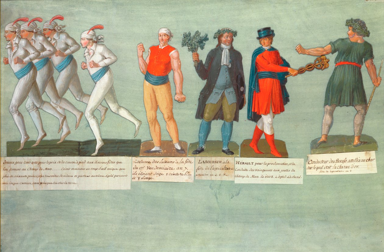 Atleter og deltagere i festivaler under den franske revolutionsperiode (gouache) af P. A. and J.B. Lesueur