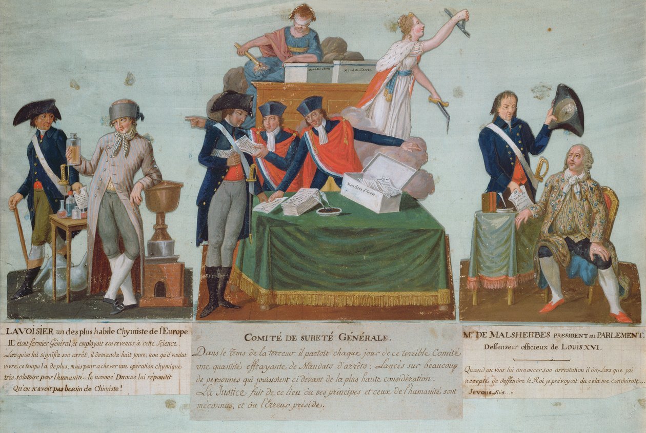 Lavoisier, Comite de Surete Generale og Malesherbes, 1700-tallet (gouache) af P. A. and J.B. Lesueur