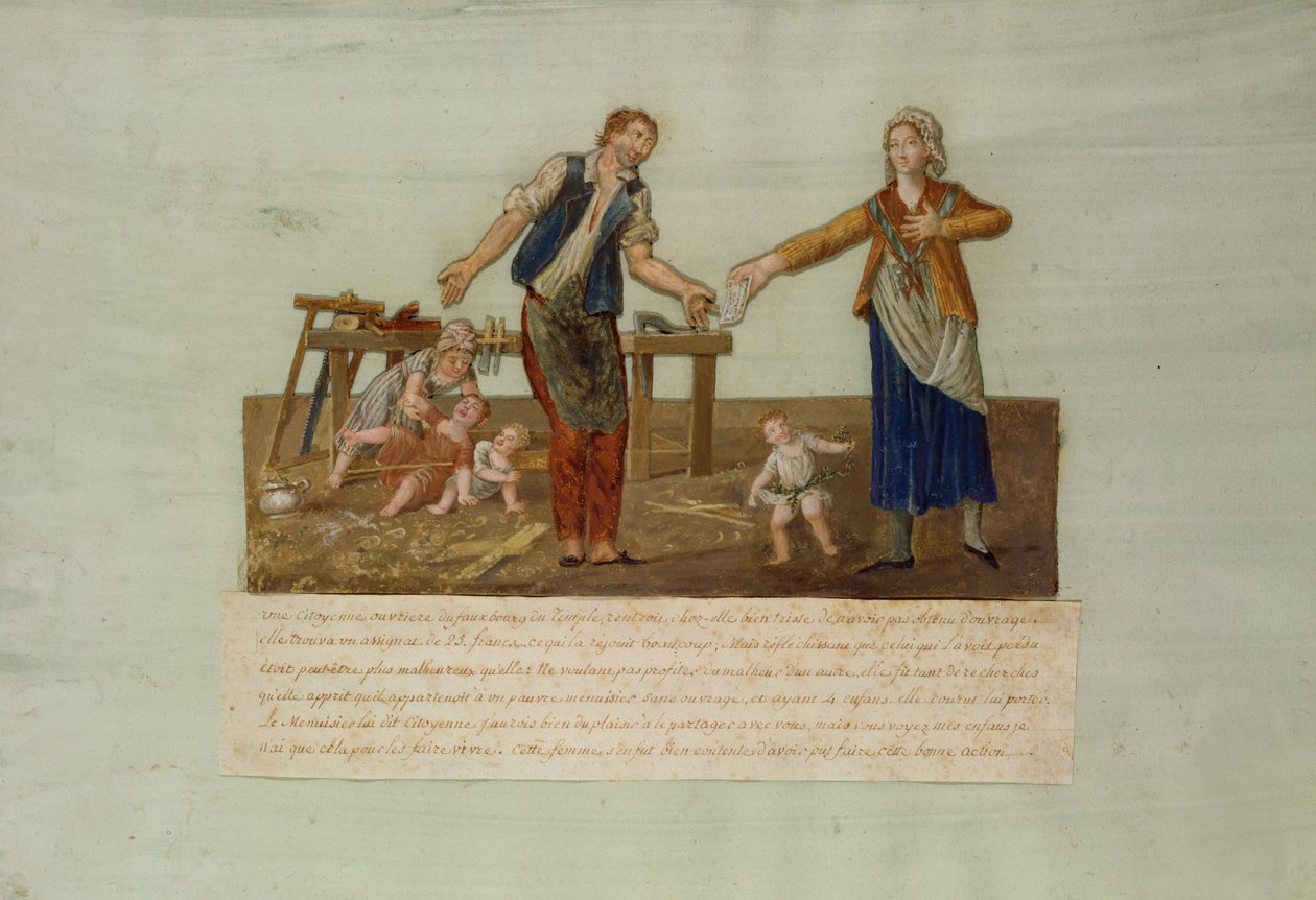 Ærligheden af en kvindelig borger i Temple-distriktet i Paris (gouache) af P. A. and J.B. Lesueur