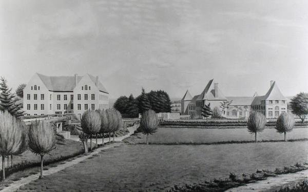Udsigt over de to møller i Angecourt, grundlagt i 1812 af baron Neuflize (wc på papir) af P. Dujardin