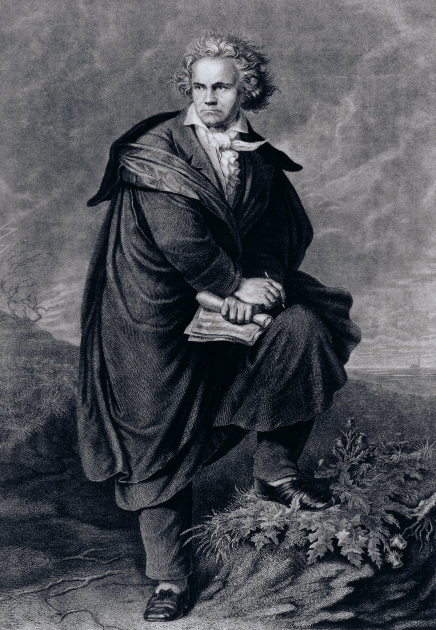 Ludwig van Beethoven (1770-1827), tysk komponist, graveret af Paul Barfus (1823-95) af P. Schworer
