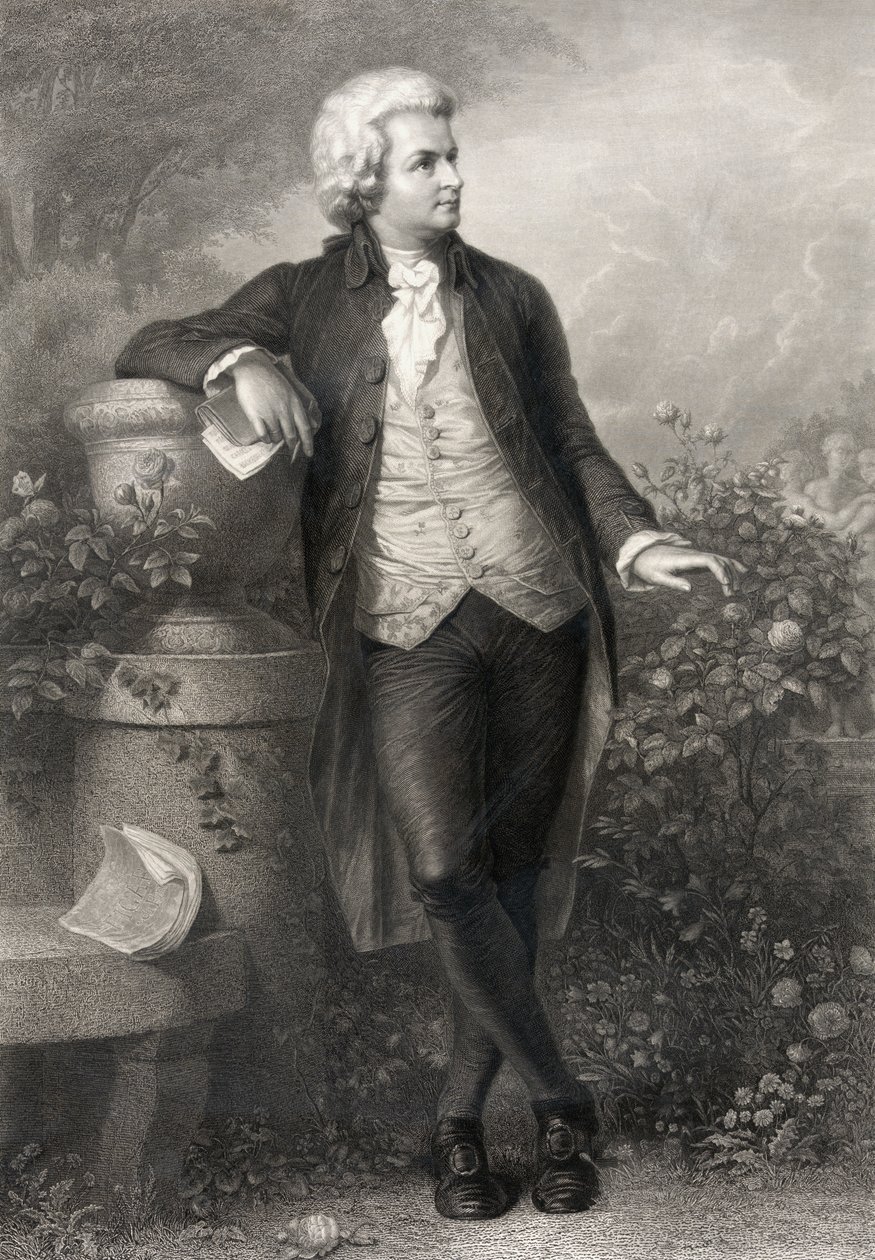 Wolfgang Amadeus Mozart, graveret af Paul Barfus (1823-95) af P. Schworer