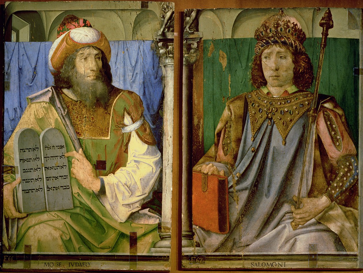 Moses med de ti bud og Salomon, fra en række portrætter af berømte mænd af P. Joos van Gent and Berruguete
