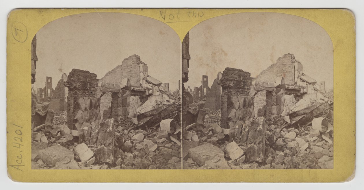 Stereografisk udsigt over Terrace Block på Michigan Avenue efter Chicago-branden i 1871 af P.B. Greene