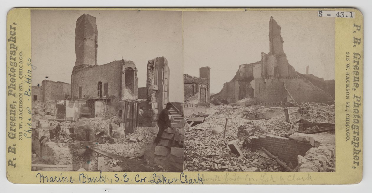 Udsigt over Marine Bank efter Chicago-branden i 1871 af P.B. Greene