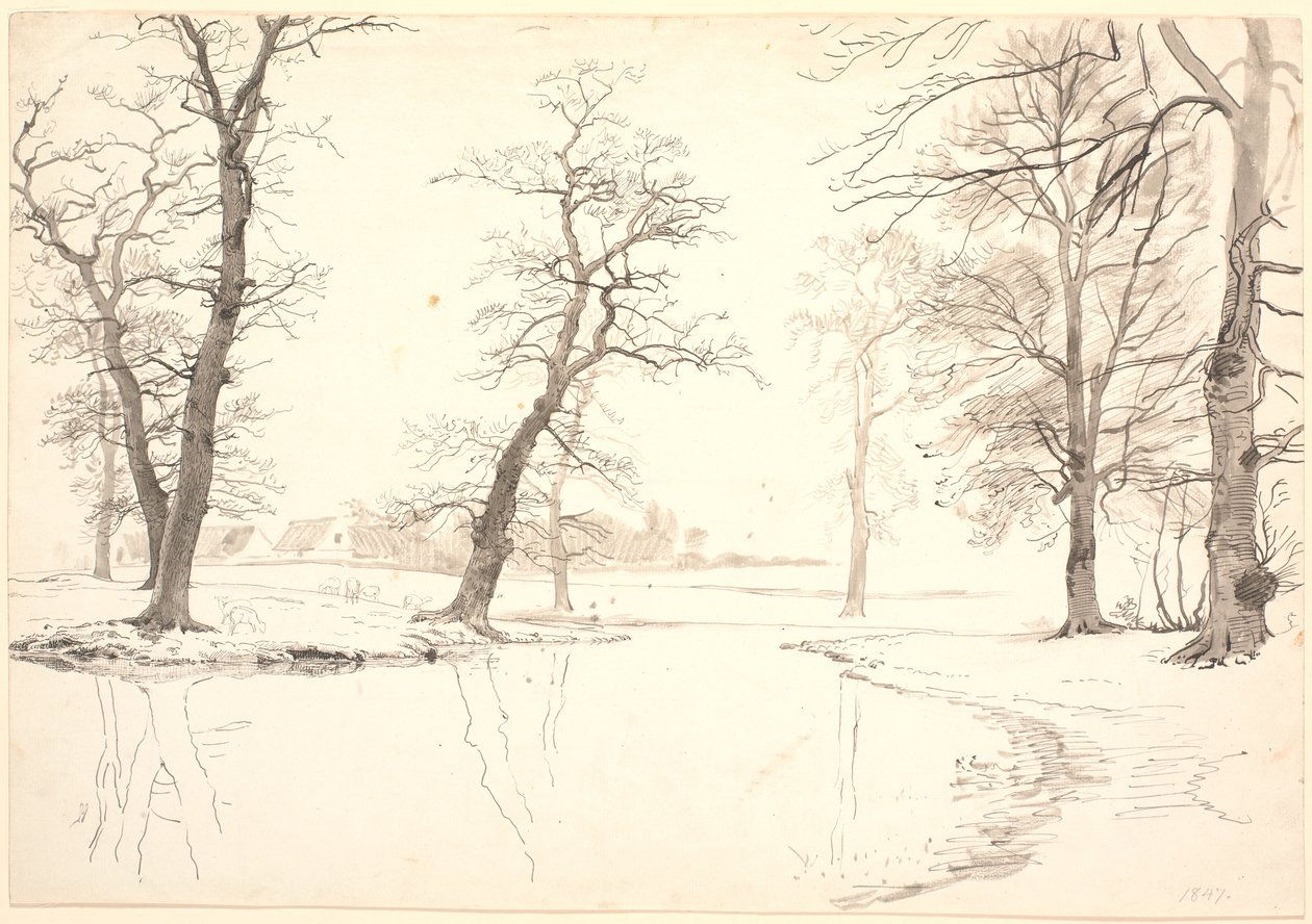 Aaen gennem Breelde skov ved Usserød. af P.C. Skovgaard