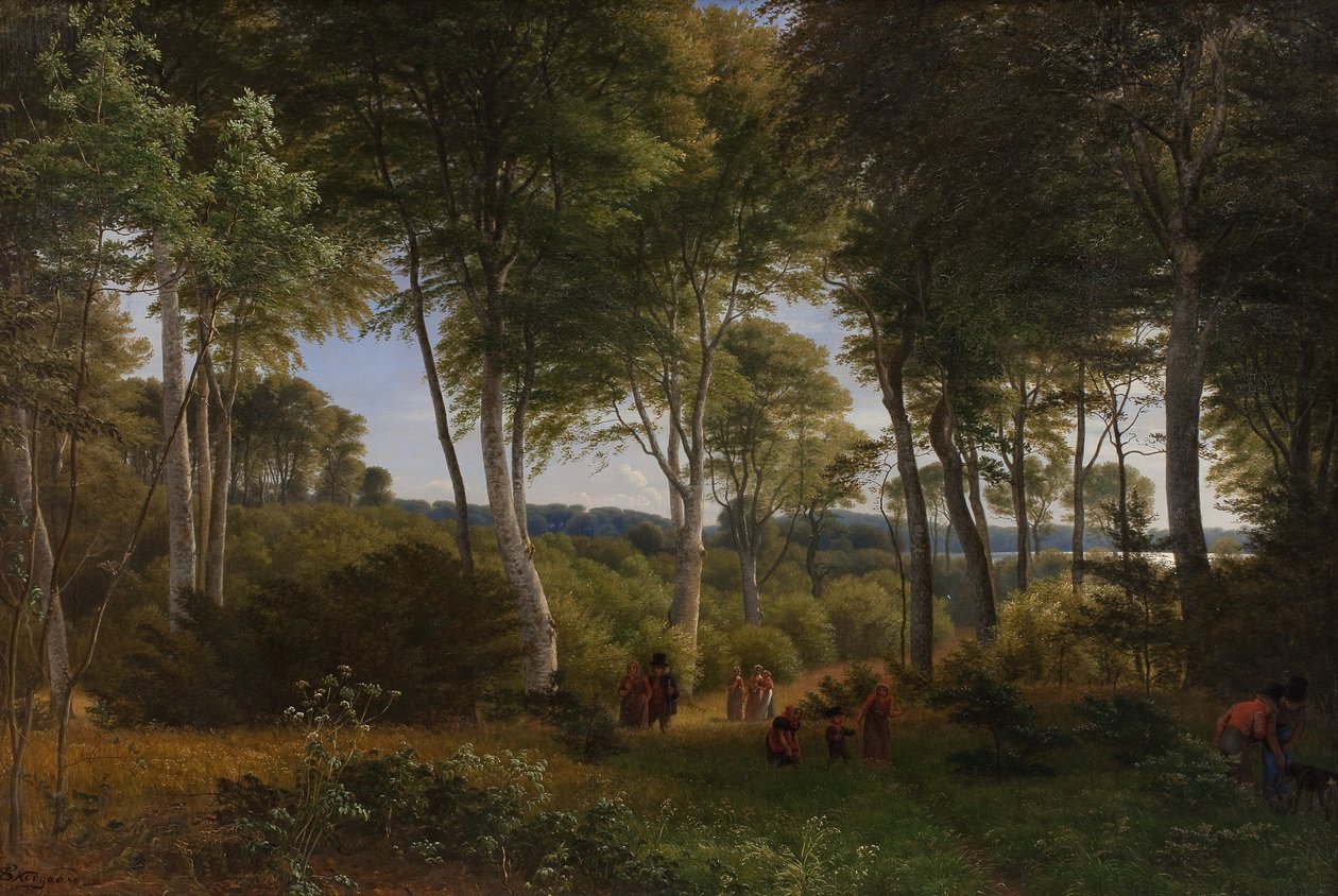 Delhoved Skov ved Skarre Sø, Sjælland. Eftermiddagslys af P.C. Skovgaard