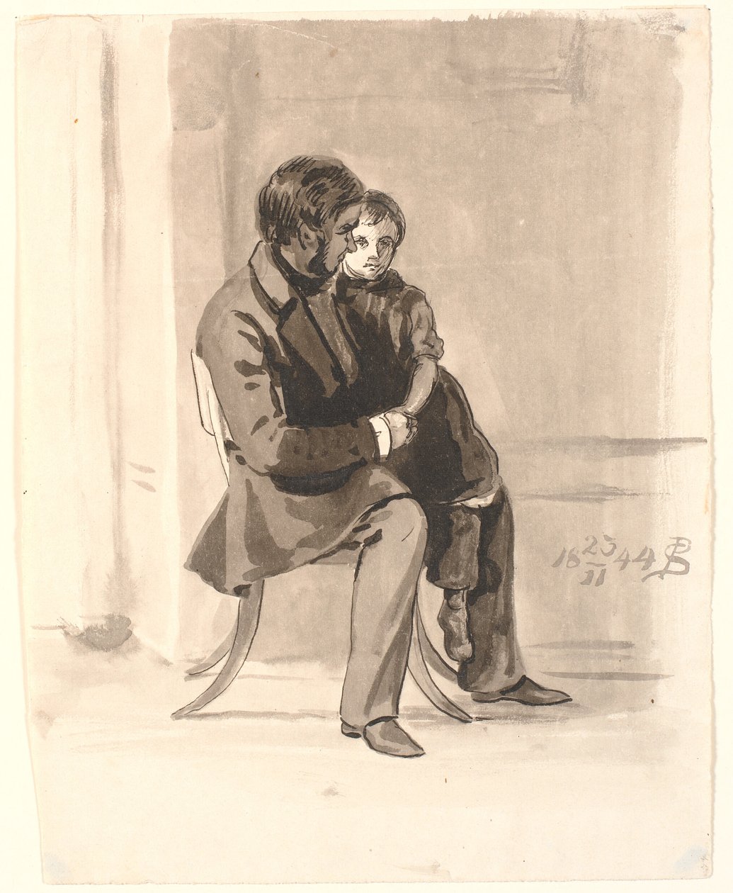 Johan Thomas Lundbye med Olympia Freund på skødet. af P.C. Skovgaard