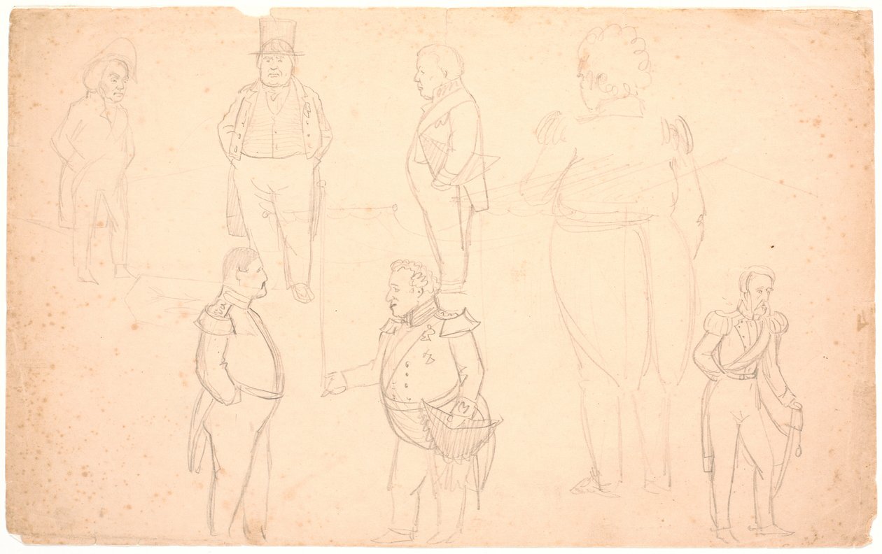 Karikatur af bl.a. A.S. Ørsted, Frederik VII, Christian VIII og sandsynligvis Frederik VI. af P.C. Skovgaard