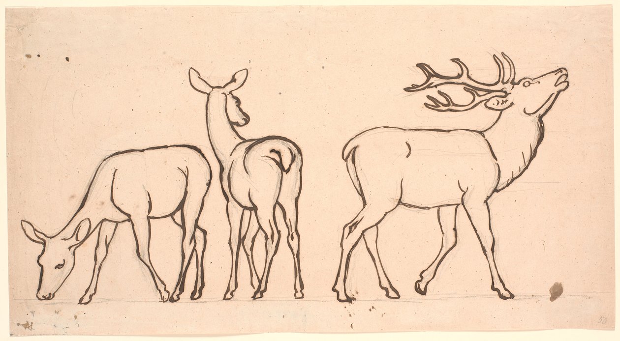 Kronhjorte og to hunde af P.C. Skovgaard