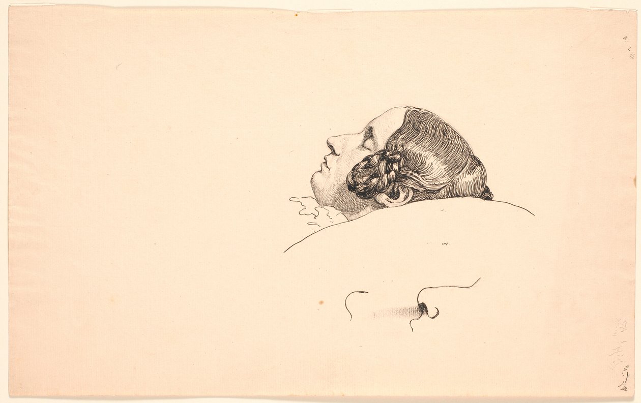 Portræthoved i profil af kunstnerens hustru Georgia Skovgaard, sovende. af P.C. Skovgaard