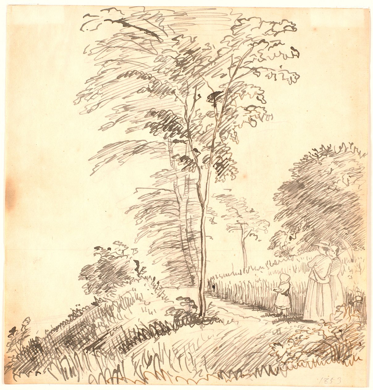 Spadserende på sti (muligvis Vedbæk). af P.C. Skovgaard