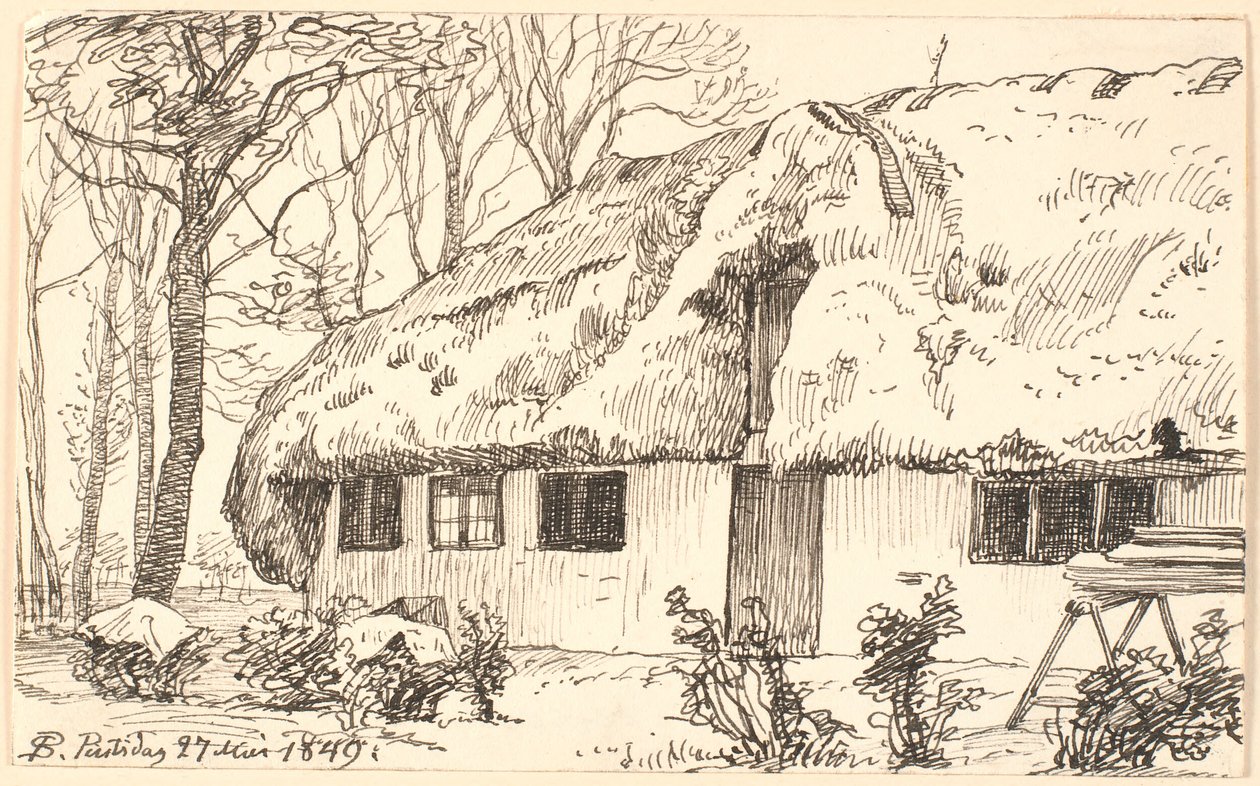 Tagdækket bondehus på Læsø af P.C. Skovgaard