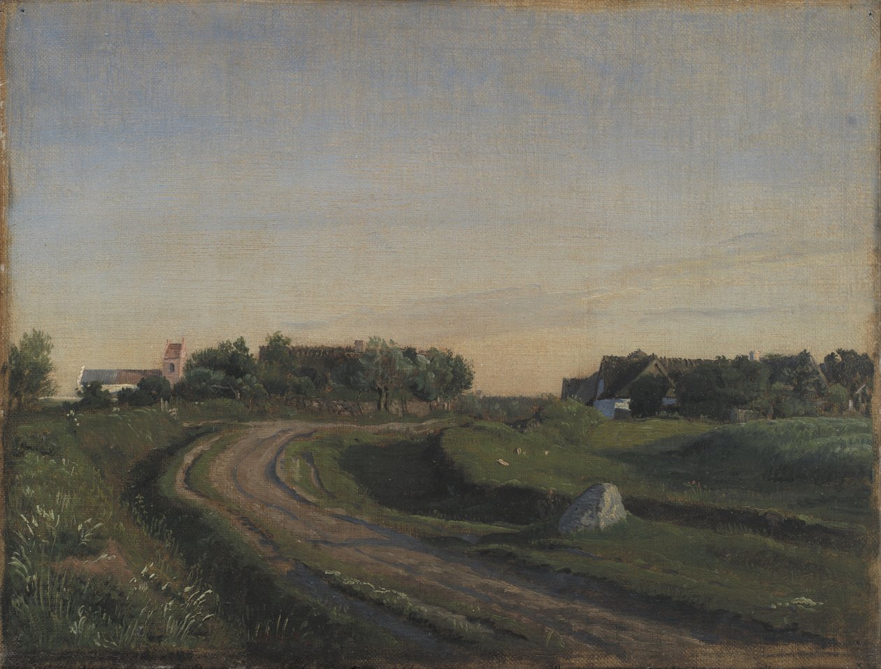 Vejby med Kirken set fra Nord. Aftenlys. Sjælland af P.C. Skovgaard