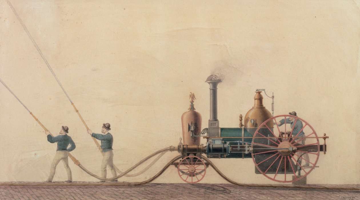 Den første dampbrandmaskine brugt i USA i 1841, 1865 af P.R. Hodge