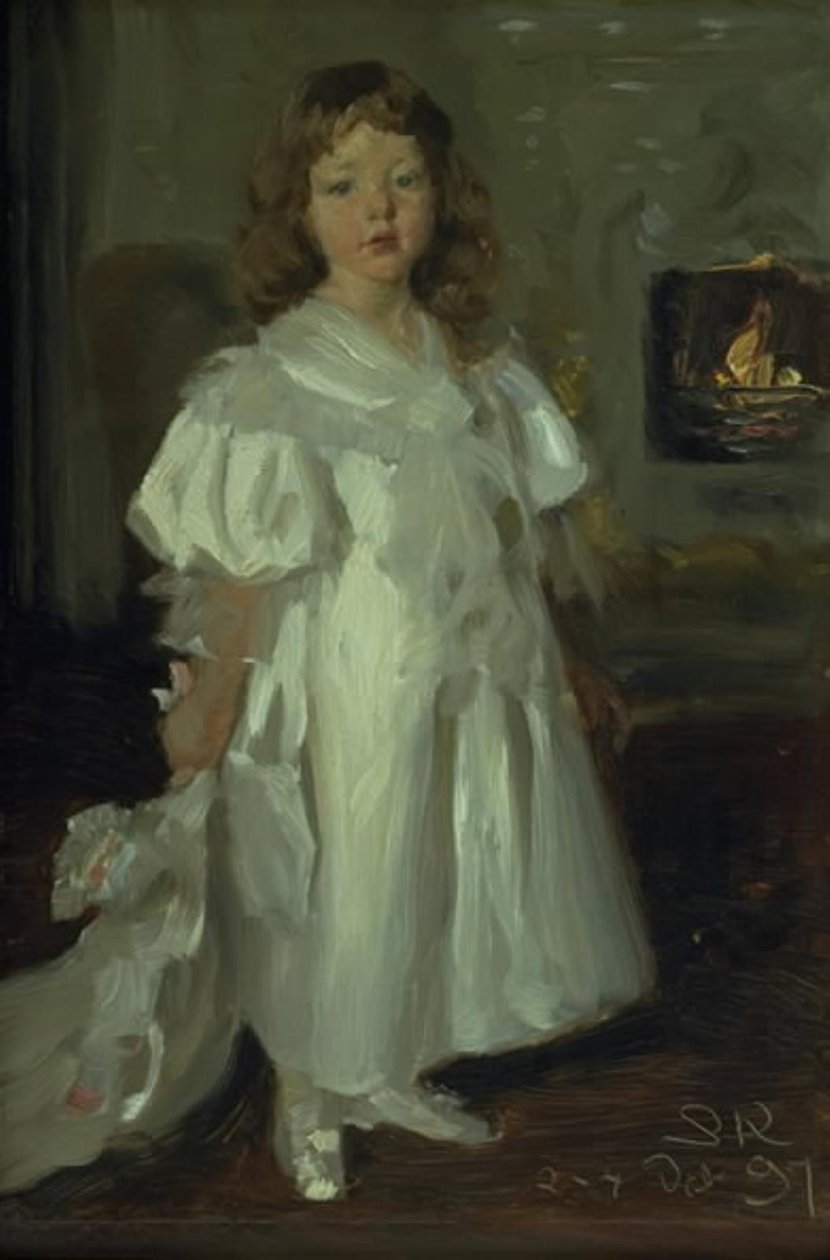 En lille pige, Helga Melchior, i en lang kjole af Peder Severin Krøyer