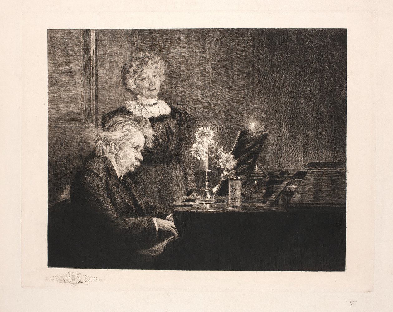 Edvard og Nina Grieg ved klaveret af Peder Severin Krøyer