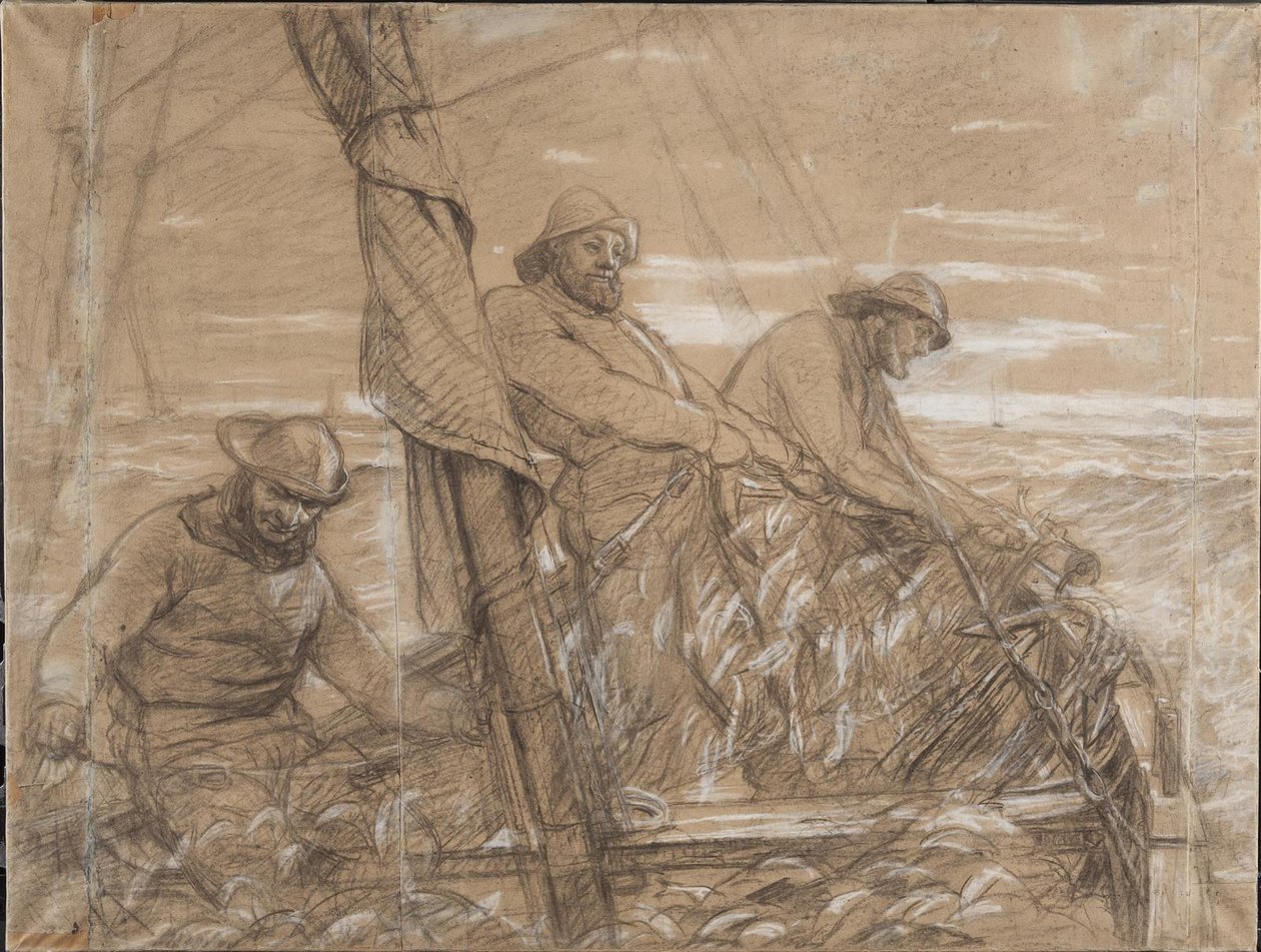 Hornbæk fiskere fanger sild. Tidlig morgen af Peder Severin Krøyer