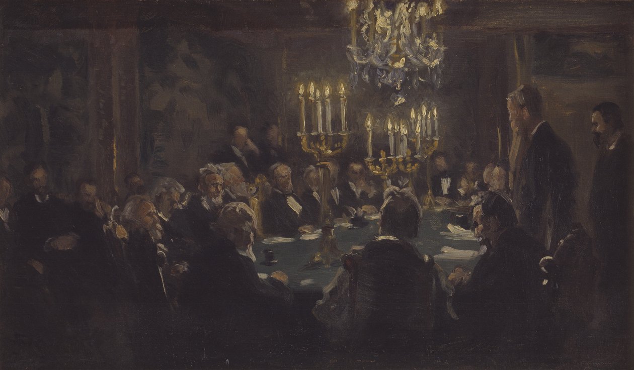 Kompositionsskitse til "Et Møde i Videnskabernes Selskab" i Videnskabernes Selskab af Peder Severin Krøyer