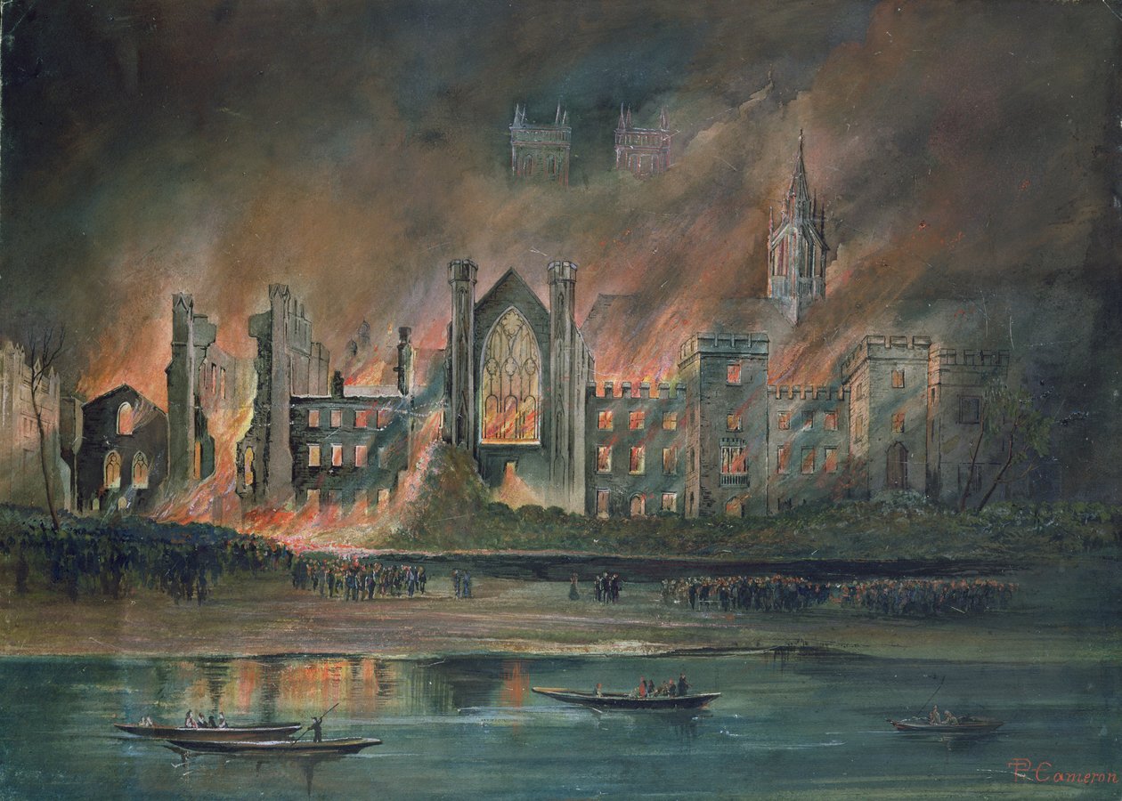 Brand i parlamentets huse, 16. oktober 1834 (gouache) af P.T. Cameron