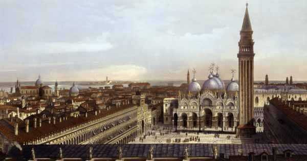Markuspladsen, Venedig, graveret af F. Citterio (farvegravering) (detalje af 130084) af P. (after) Majocchi