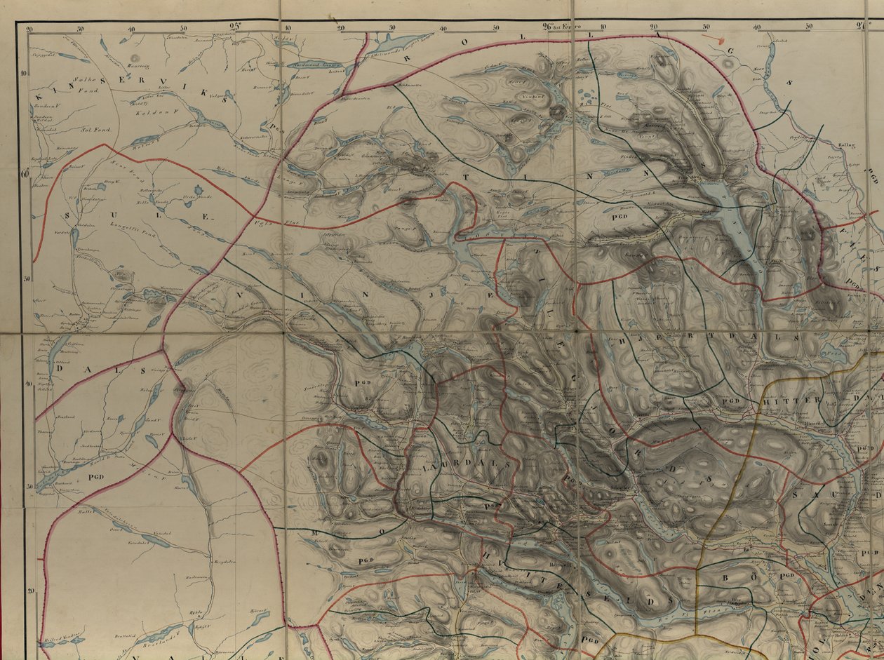 Kort fra Nationalbibliotekets kortsamling. Kortet er udgivet i Håndtegnet (efter 1846) og viser Telemark af P. A. Munch