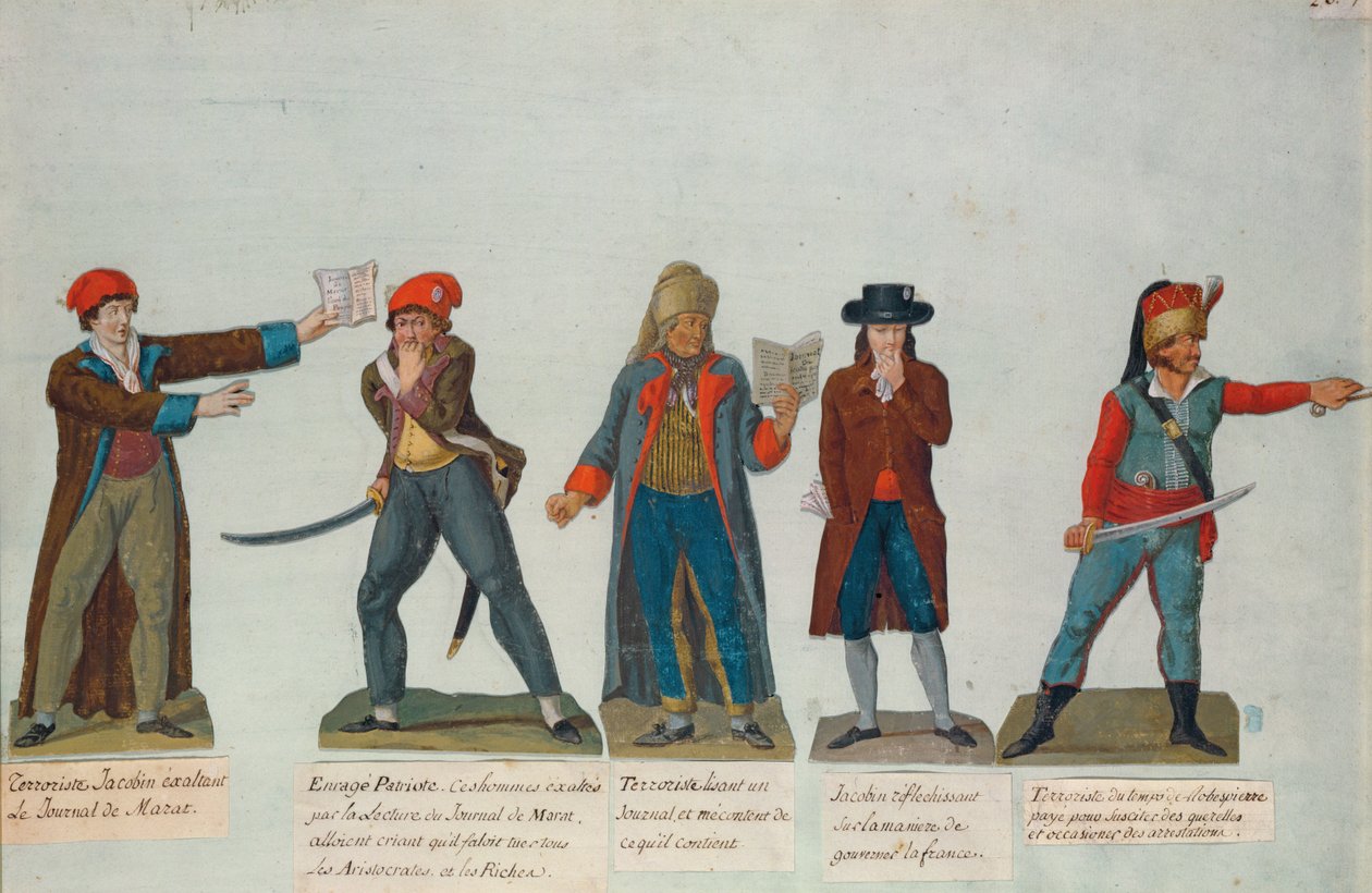 Jakobiner og terrorister i perioden med terrorens regeringstid (1793-4) under den franske revolution (gouache) af P. A. and J.B. Lesueur
