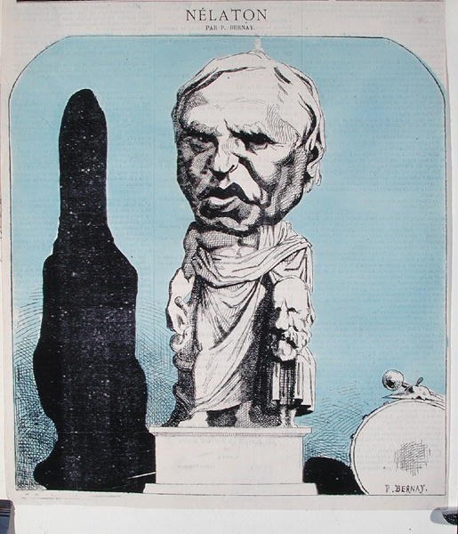 Karikatur af Auguste Nelaton (1807-73) ca. 1870 (farvet gravering) af P. Bernay