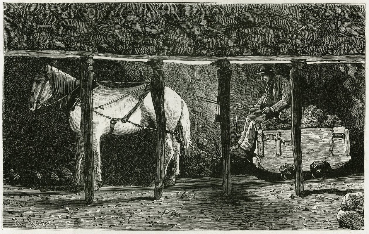 Interiør i et galleri med berlaine. Gravering af Ferat til illustration af historien "Belgien" af Camille Lemonnier (1844-1913), belgisk forfatter. Udgivet i Le Tour du monde, nouveau journal des voyages, 2. semester 1884, redigeret af Edouard Charton (180 af P. Ferat