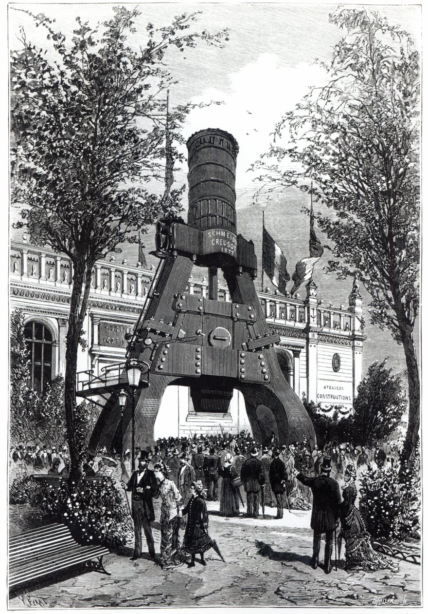 Verdensudstilling i Paris i 1878: Le Creusot Power-hammeren i Champs-de-Mars, 1878 af P. Ferat