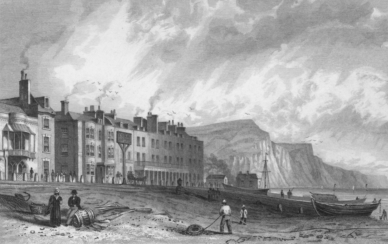 The York Hotel og bibliotek, Sidmouth, 1832. af P. Heath