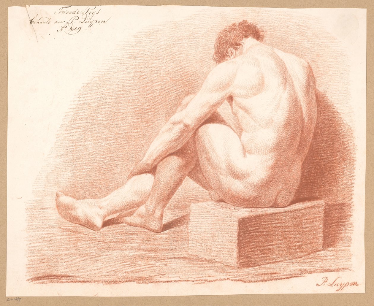 Siddende mandlig nøgen, set på bagsiden (2. pris 1809) af P. Luypen