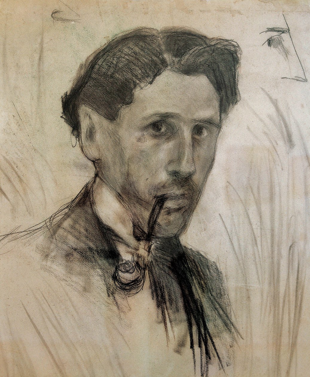 "Selvportræt med et rør" Kultegning af Pablo Gargallo (1881-1934). 1901 af Pablo Gargallo