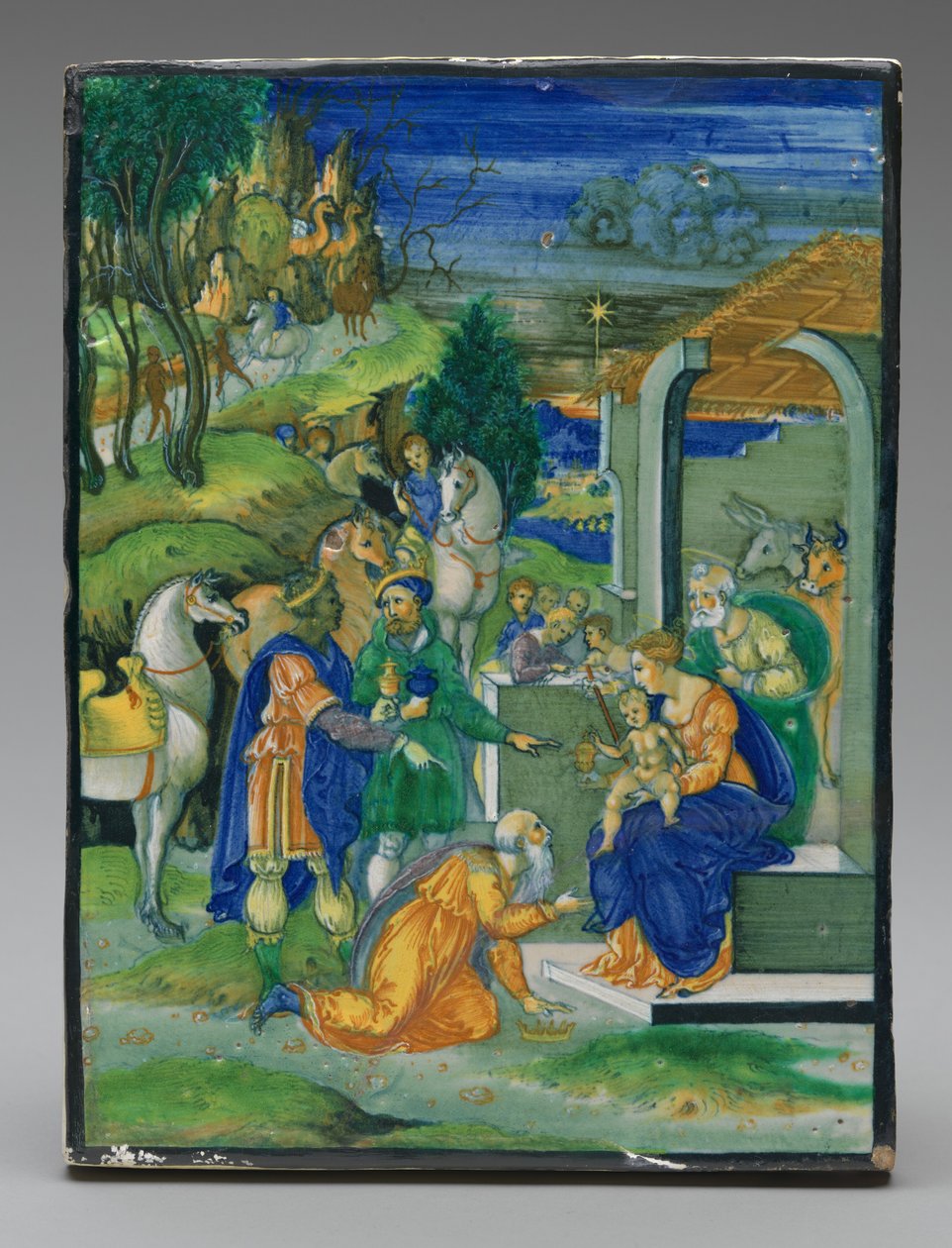 Panel med tilbedelse af magi af Painted by Nicola da Urbino