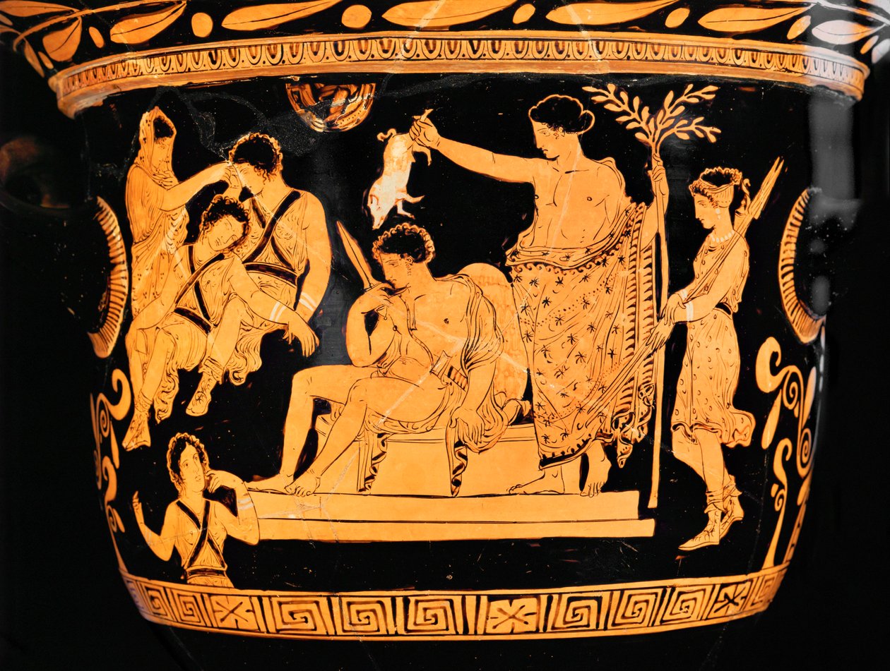 Rødfiguret klokkekrater fra Apulien: Apollon renser Orestes med blodet fra en pattegris ... af Painter Eumenides