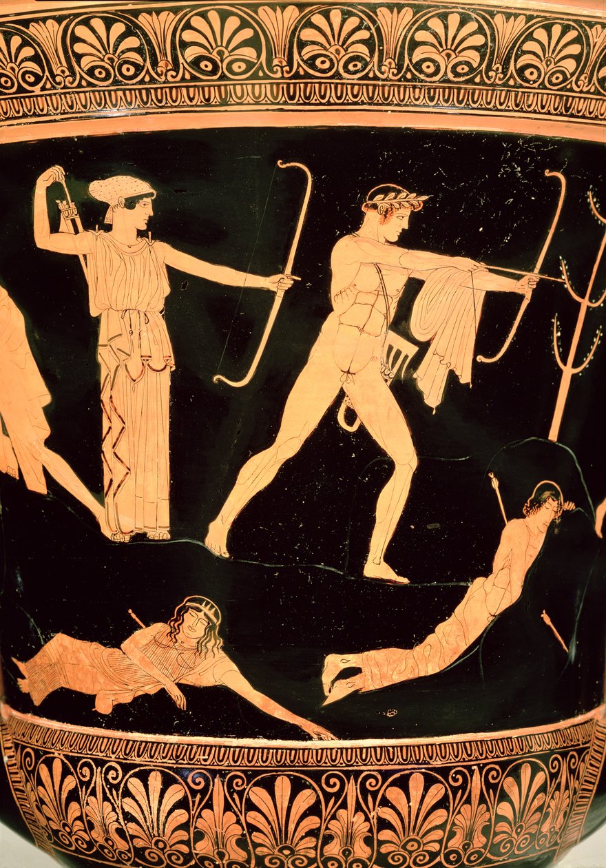 Niobids død, detaljer fra en loft rødfigur Calyx-Krater, c.450 f.Kr. (keramik) (detalje af 19106, se også 92576) af Painter Niobid