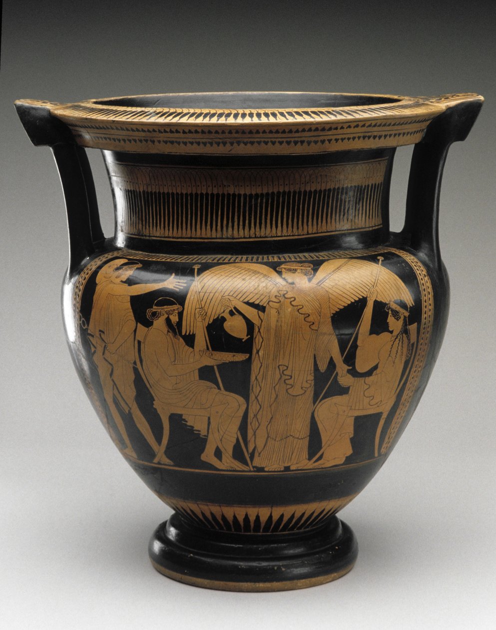 Rød figursøjlekrater med scene af Zeus og Hera, 480-460 f.Kr. (terracotta) af Painter Syriskos