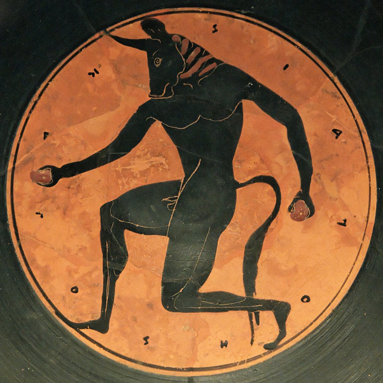 Minotaurus oldgræske keramik, ca. 515- (keramik med sorte figurer) af Painter of London E342