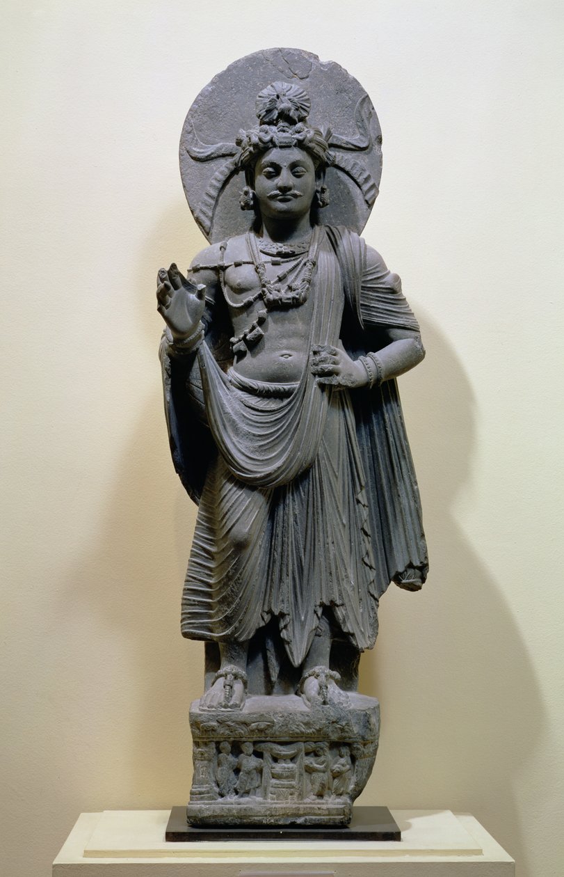 Bodhisattva-figur, fra Mekha-Sanda nær Shabaz-Garhi, Pakistan (skifer eller skifer) af Pakistani School