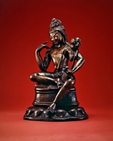 Padmapani Lokeshvara siddende i meditation, første halvdel af det 7. århundrede (bronze indlagt med sølv og kobber) (se også 394853) af Pakistani School