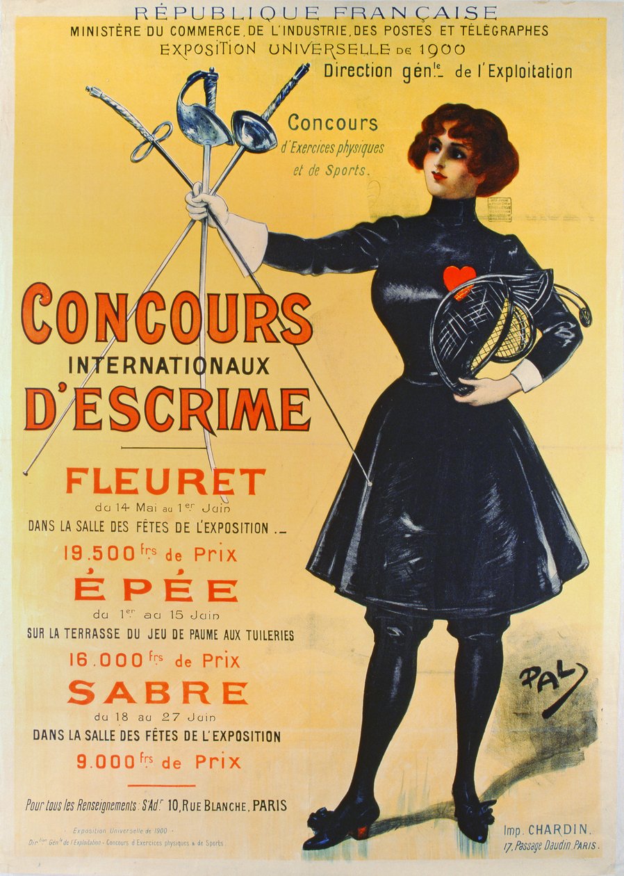 Plakat, der reklamerer for de internationale fægtekonkurrencer, 1900 af Pal