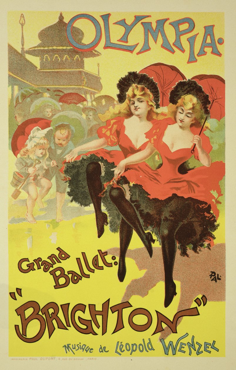 Reproduktion af en plakat, der reklamerer for balletten "Brighton", Theatre Olympia, 1893 af Pal