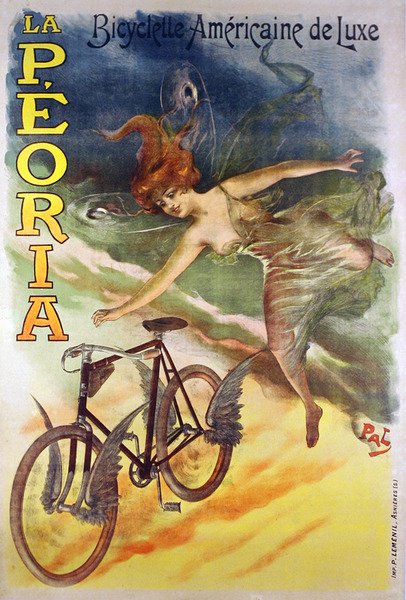 Plakat reklame for La Peoria cykler (farve litho) af Pal
