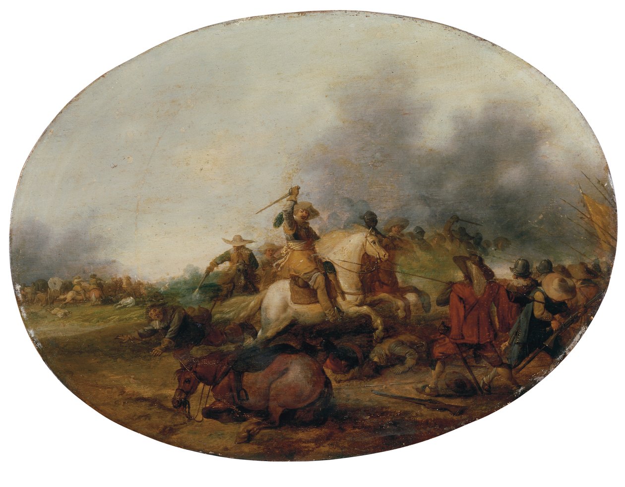 En kavaleri-træfning med en falden hest, 1637 af Palamedes Palamedesz