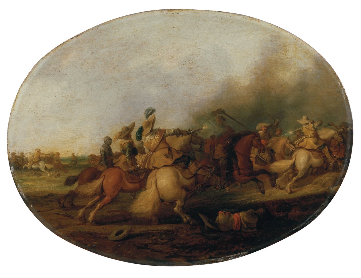 En kavaleri-træfning med en falden soldat, 1637 af Palamedes Palamedesz