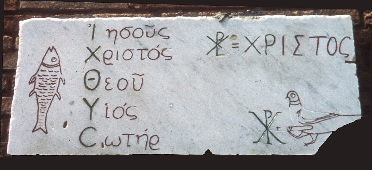 Begravelsestavle med kristne symboler (marmor) af Paleo Christian